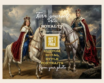 Aangepast koninklijk renaissanceportret van foto | Gepersonaliseerde koning- of koninginschilderij | Middeleeuws koninklijk kunstcadeau | Ruiter | Luxe kunstcadeau
