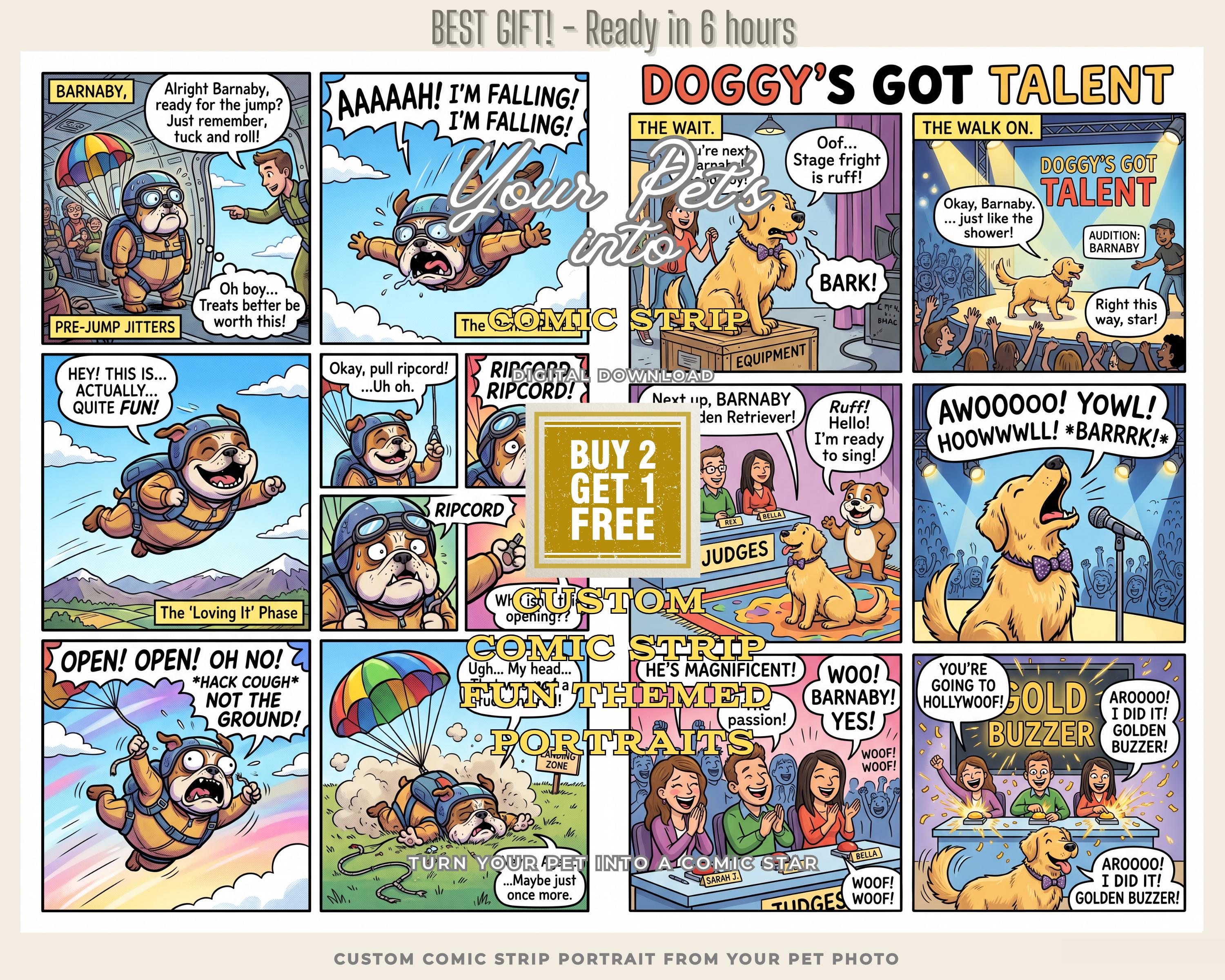 Custom Pet Comic Strip Portrait | Funny Dog or Cat Cartoon Story From ...