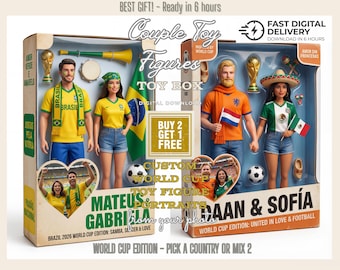 Aangepast digitaal WK-actiefiguur voor koppel | Gepersonaliseerde voetbalcadeau | Limited Edition Super Fan Couple | Aangepaste sportillustratie