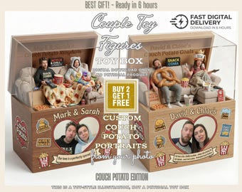 Grappig lui digitaal paarportret op maat | Bankaardappelcadeau | Digitaal kunstwerk | Gepersonaliseerde Chill Couple-figuren | Gezellig jubileumcadeau