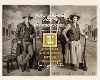Custom Wild West Portrait from Photo | Vintage Cowboy or Cowgirl Portrait | Old West Style Digital Artwork | Personalized Western Portrait