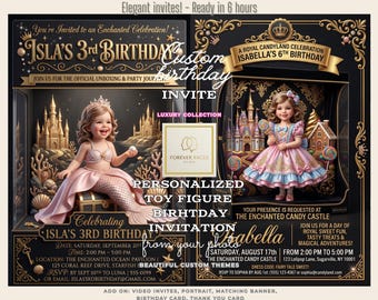 Prinses verjaardagsuitnodiging speelgoedfiguur | Eenhoornfeestuitnodiging | Verjaardagsflyer fee | Gepersonaliseerde uitnodiging voor meisjes | Aangepaste foto-uitnodiging