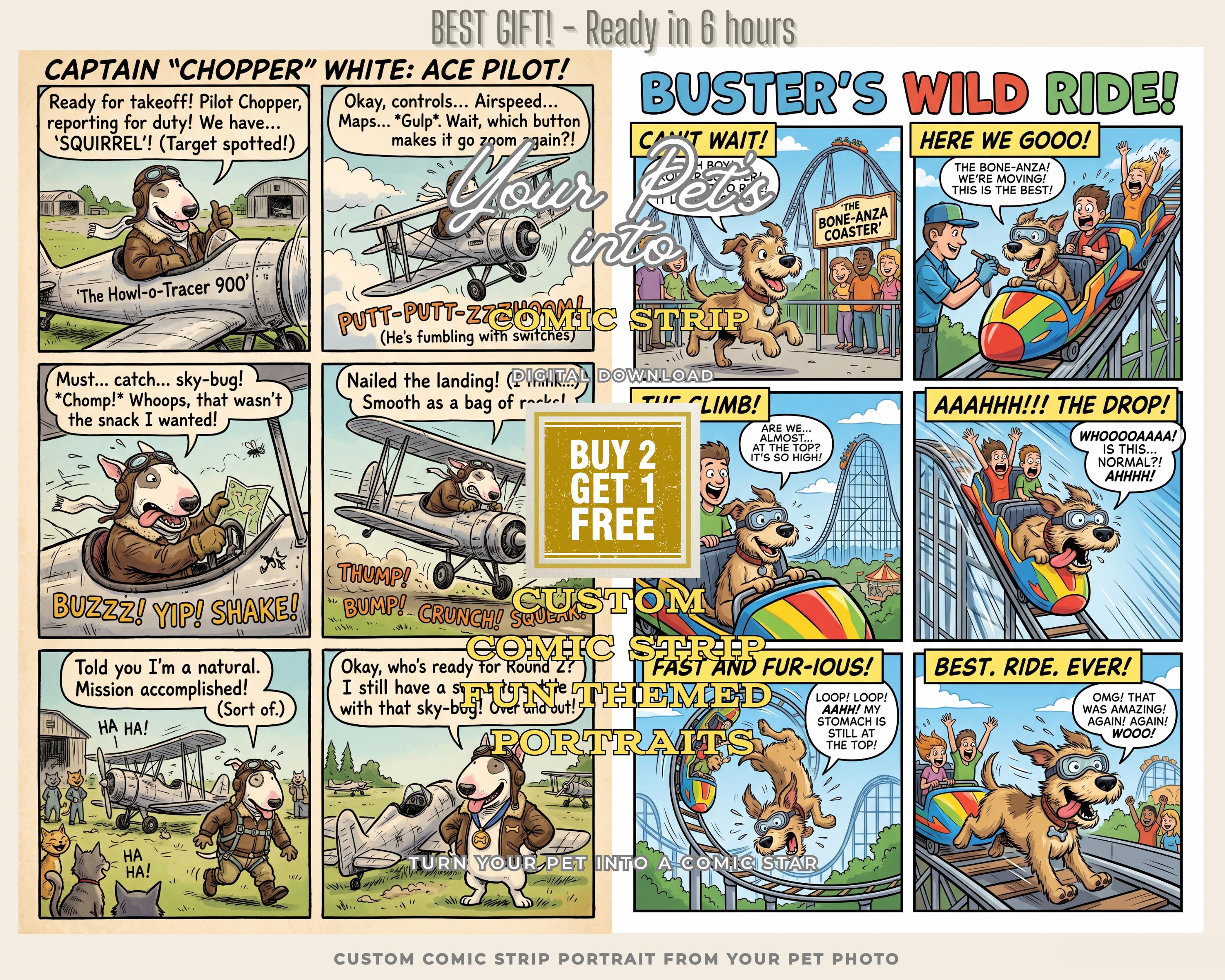 Custom Pet Comic Strip Portrait | Funny Dog or Cat Cartoon Story From ...