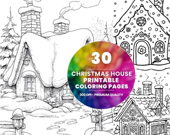 30 Christmas House Coloring Pages, Winter Holiday Coloring Sheets (Instant Download)