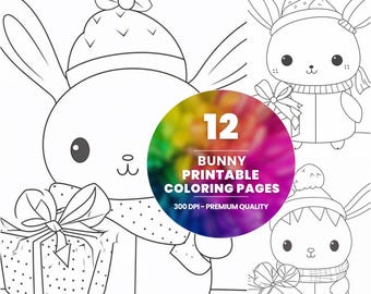 Bunny Coloring Pages for Kids, 12 Printable Sheets (PNG, PDF)