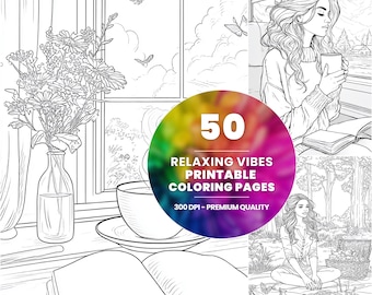 50 Relaxing Coloring Pages, Cozy Printable Art (PDF Download)
