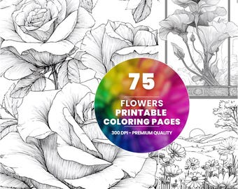 Livre de coloriage fleurs : 75 pages élégantes en niveaux de gris (fichier PDF imprimable)