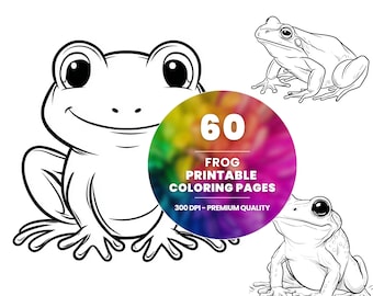 60 Frog Coloring Pages, Fun Kids Activity (Instant Download
