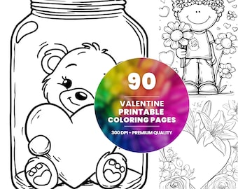90 Valentine Coloring Pages: Hearts & Kawaii Designs (Printable PDF)