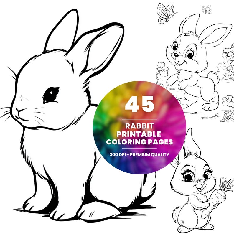 Rabbit Coloring Pages, 45 Bunny Designs, Spring Line Art (PDF Download ...