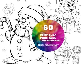 60 Christmas Coloring Pages, Santa, Snowman Art (Printable PDF)