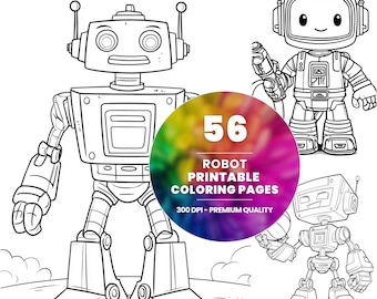 Robot Coloring Pages, 56 Sci-Fi Designs (Instant Download