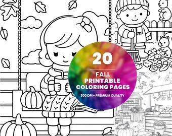 20 Fall Coloring Pages Bundle, Autumn Activity (Instant Download)
