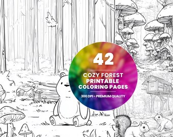 42 accoglienti pagine da colorare con animali del bosco e scene della natura (PDF stampabile)