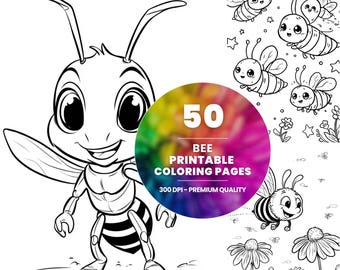 Dibujos para colorear de abejas, 50 diseños de insectos (patrón PDF)