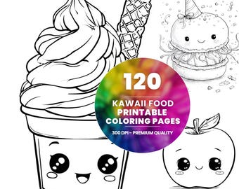 子供向けのかわいい食べ物ぬり絵120枚（印刷可能なPDF）