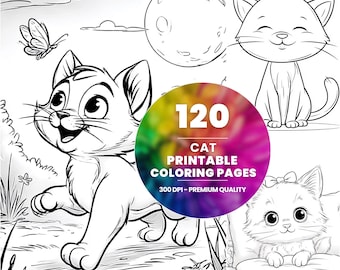 120 Kawaii Cat Coloring Pages, Printable Kitty Designs (PDF)