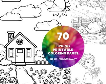 70 Spring Coloring Pages, Landscape & Flowers (Printable PDF