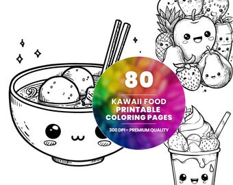 80 Kawaii-kleurplaten voor eten, chibi-snack, dessert (afdrukbare pdf)