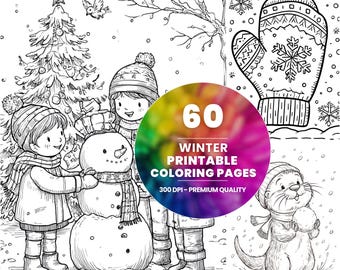 60 páginas para colorear de invierno: arte acogedor para un día de nieve (PDF imprimible)