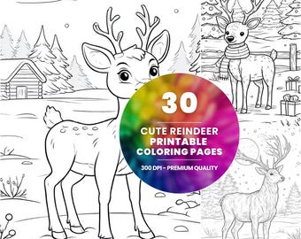 Reindeer Coloring Pages, Christmas Winter Holiday (PDF Download)