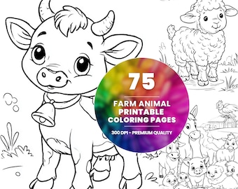75 páginas para colorear de animales de granja, arte de granja imprimible (descarga instantánea)