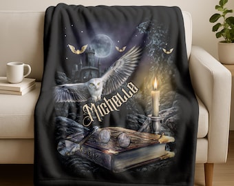 Personalized Wizard Blanket,Custom Name Witch Blanket,Fantasy Throw Gift,Magic School Design,Cozy Sorcerer Gift for Kids,Valentine's Gifts