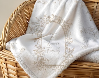 Gepersonaliseerde deken met toile-monogram, achternaam bloemen plaid voor bank, aangepaste familienaam plaid, Valentijnsdag cadeau, huwelijksverjaardag cadeau