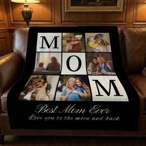 Custom Photo Collage Blanket with Text,Personalized Mothers Day Blanket ,Family Memorial Gift for Mom,Wedding Anniversary Birthday Gift