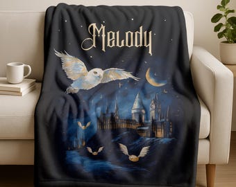 Personalized Wizard Blanket,Custom Name Witch Blanket,Fantasy Throw Gift,Magic School Design,Cozy Sorcerer Gift for Kids,Valentine's Gifts