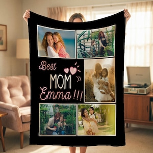 Manta personalizada com colagem de fotos e texto, manta personalizada para o Dia das Mães, presente de homenagem à família para a mãe, presente de aniversário de casamento ou aniversário de casamento.