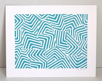 Abstract Linocut | Teal Abstract Art | Linocut Print Color | Minimalist Art | Linoleum Block Print | Bay Area Artist | Currents I