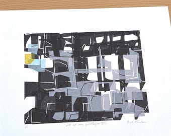 Linoleum and Woodcut Print, Colorful Modernist Art, Limited Edition Art Print