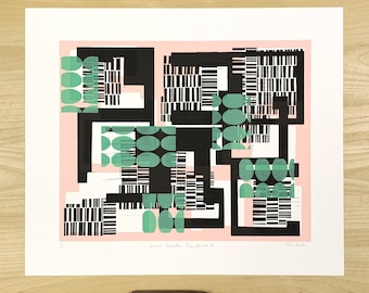 Linocut Print Abstract, Multicolor Block Print, Abstract Shapes, Mid Century Modern, Large Linocut Print, Anniversary Gift, Linoleum Print