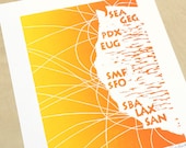 West Coast Airport Code Art Linocut Print