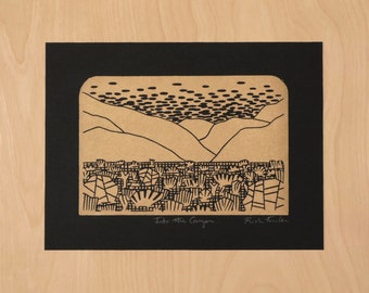 Desert Linocut, Anza Borrego, Linocut Print Nature, Palm Springs Gift, Hiking Linocut, Desert Block Print, Desert Mountains