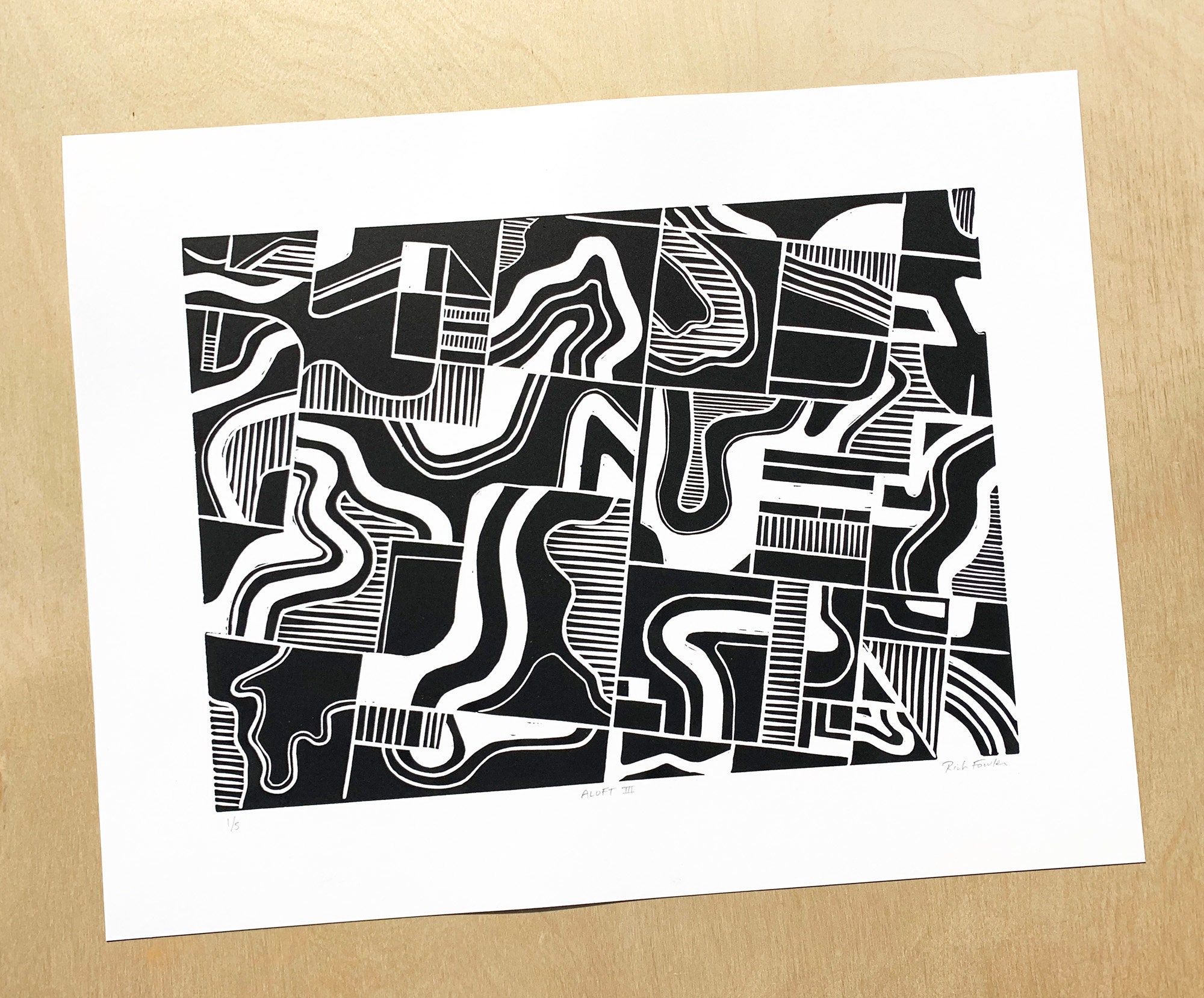 Abstract Linocut Print Black and White Linoleum Print Farm | Etsy