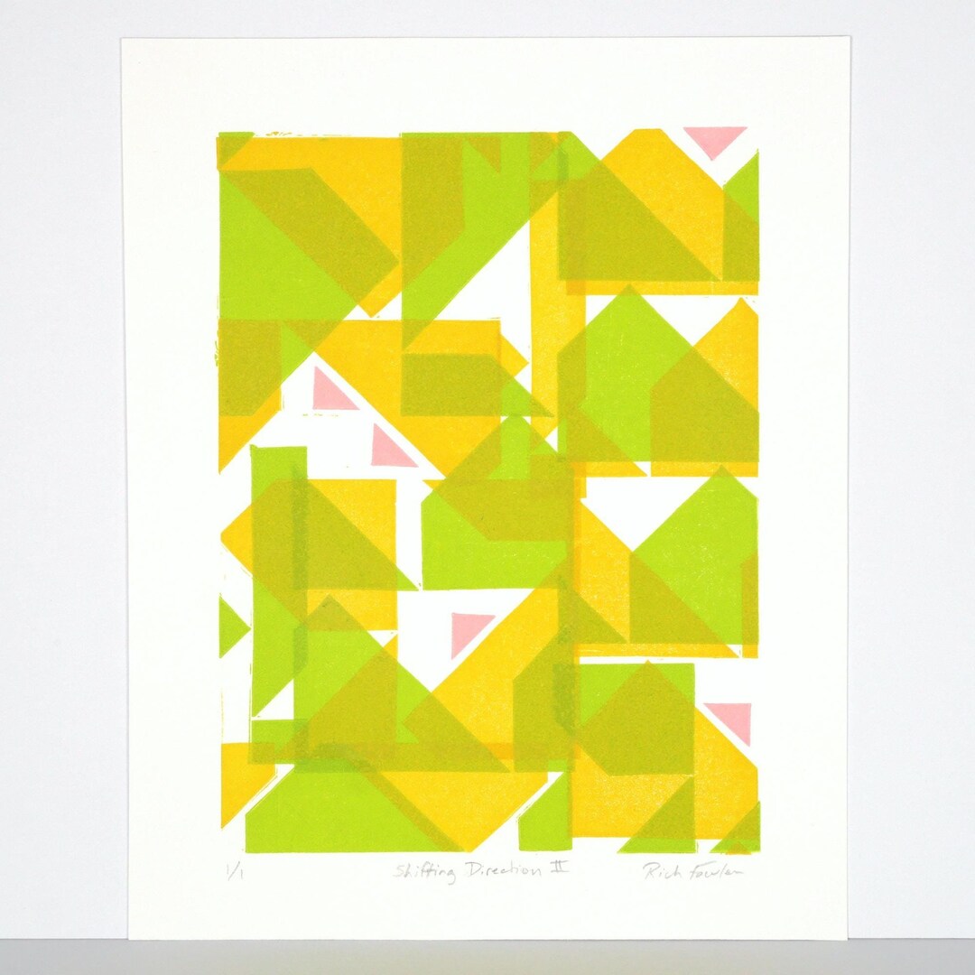 Modern Linoleum Print, Abstract Block Print Art, Small Modern Colorful ...