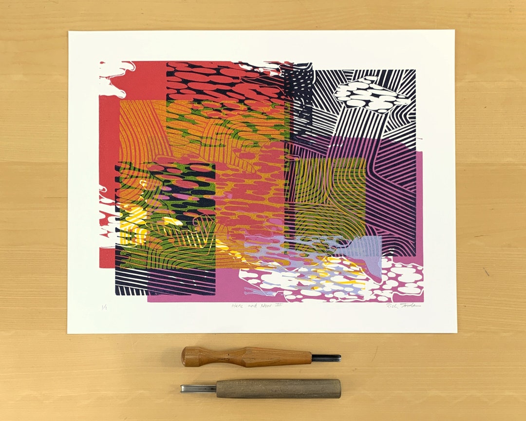 Color Lino Print Sunset Linocut Desert Linocut Print Etsy