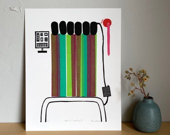 Linograbado modernista: arte mural multicolor