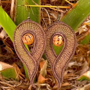 Boho Macrame Earrings, Bodhi Root Beads, Vintage Brass Hooks