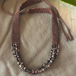 Bohemian Micro Macrame Choker with Natural Oyster Beads, Handmade Brown Necklace, Unique Summer Beachy Jewelry with Shell, Ocean Inspired
