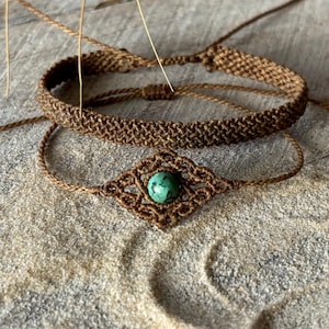 Macrame Bracelet Set: African Turquoise Gemstone, Boho Hippie Style