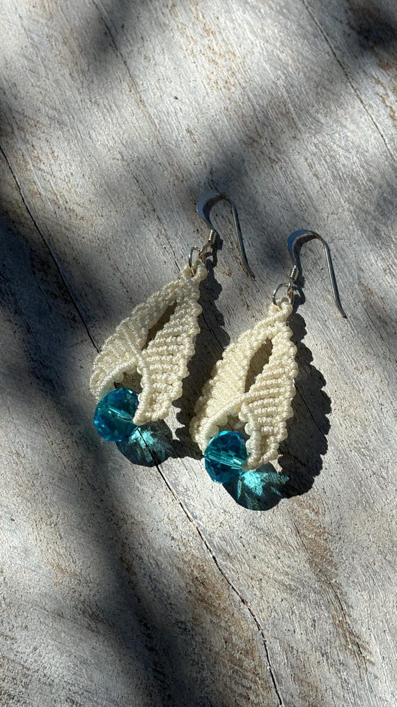 Handmade Blue Quartz Macrame Earrings – Sterling Silver Boho