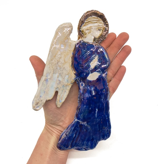 Large ceramic, handmade, angel. Adult baptism gift,christian wall art,christmas ornament,holiday home decor,new home gift,christian baby