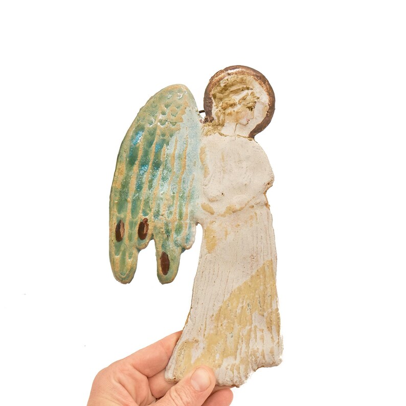 大きな陶器製、手作りの天使像。大人の洗礼ギフト、キリスト教の壁掛けアート、クリスマスオーナメント、ホリデーホームデコレーション、新築祝い、キリスト教ベビーギフト 画像 9