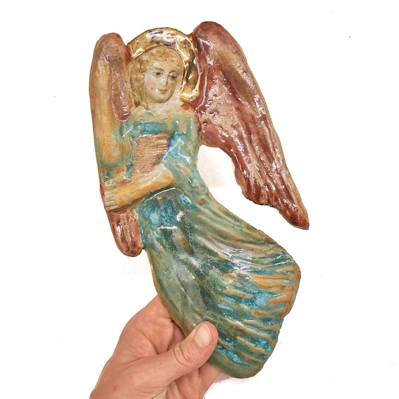 Large ceramic, handmade, angel. Adult baptism gift,christian wall art,christmas ornament,holiday home decor,new home gift,christian baby