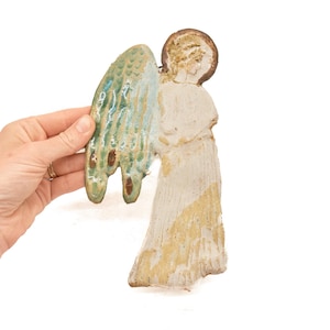 大きな陶器製、手作りの天使像。大人の洗礼ギフト、キリスト教の壁掛けアート、クリスマスオーナメント、ホリデーホームデコレーション、新築祝い、キリスト教ベビーギフト 画像 1