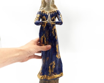 Escultura de cerámica, Virgen María, Nuestra Señora, Santa María, Madre de Dios. Decoración gótica, hogar cristiano, simpatía cristiana, adorno cristiano.