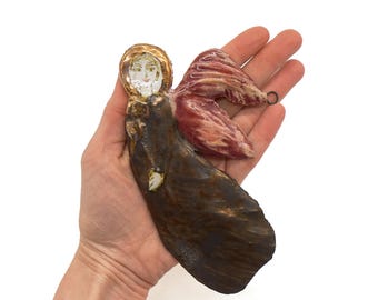 Ángel hecho a mano, decoración de pared, arte de pared, decoración de pared para colgar en la pared, arte de pared para sala de estar, decoración de pared para cuarto infantil, decoración de pared estilo granja, decoración de pared estilo campestre